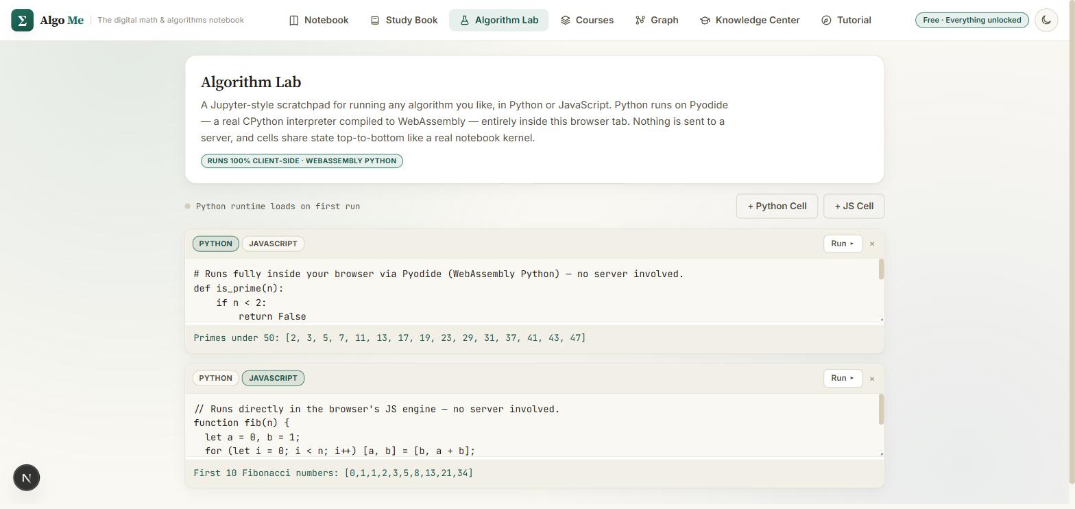 Algo Me Algorithm Lab running live Python code